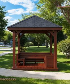 Chòi Gỗ Sân Vườn T37 - Mái Dốc Ghế Băng Liền Khối, Gỗ Thông