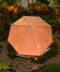 Chòi Gỗ Sân Vườn T38 - Cột Tròn Bệ Đá Chạm Hoa Văn, Gỗ Thông