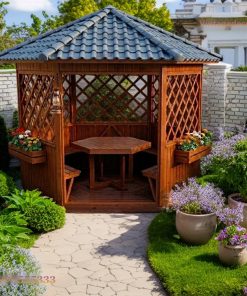 Chòi Gỗ Sân Vườn T39 - Vách Mắt Cáo Bồn Hoa Treo, Gỗ Thông