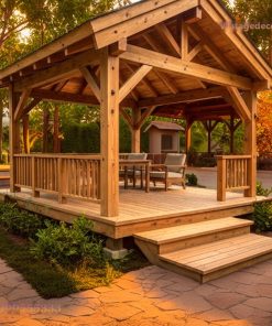 Chòi Gỗ Sân Vườn T40 - Khung Kèo Lộ Thiên Sàn Deck, Gỗ Thông