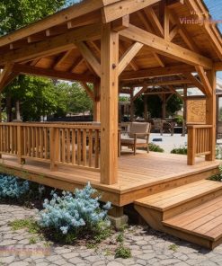Chòi Gỗ Sân Vườn T40 - Khung Kèo Lộ Thiên Sàn Deck, Gỗ Thông
