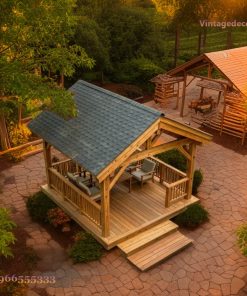 Chòi Gỗ Sân Vườn T40 - Khung Kèo Lộ Thiên Sàn Deck, Gỗ Thông