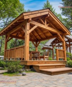 Chòi Gỗ Sân Vườn T40 - Khung Kèo Lộ Thiên Sàn Deck, Gỗ Thông