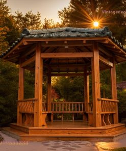 Chòi Gỗ Sân Vườn T42 - Lục Giác Ghế Tựa Cong Bệ Cao, Gỗ Thông