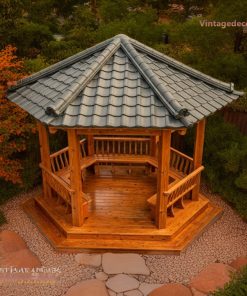 Chòi Gỗ Sân Vườn T42 - Lục Giác Ghế Tựa Cong Bệ Cao, Gỗ Thông