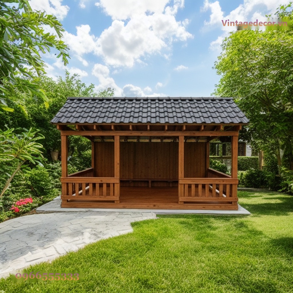 Chòi Gỗ Sân Vườn T43 - Dáng Dài Vách Sau Kín Gió, Gỗ Thông Chòi Gỗ Sân Vườn T43 - Dáng Dài Vách Sau Kín Gió, Gỗ Thông