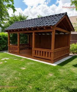 Chòi Gỗ Sân Vườn T43 - Dáng Dài Vách Sau Kín Gió, Gỗ Thông
