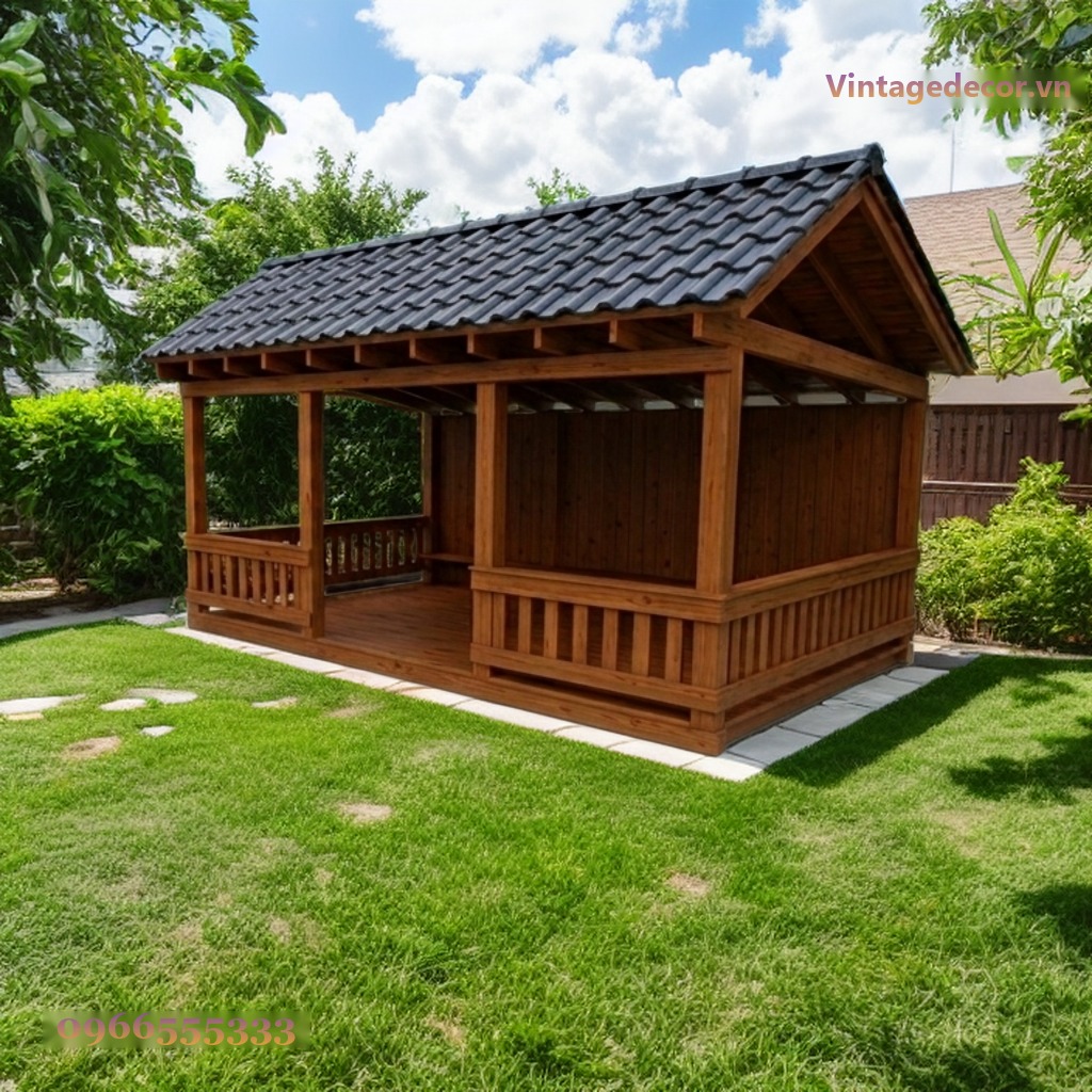 Chòi Gỗ Sân Vườn T43 - Dáng Dài Vách Sau Kín Gió, Gỗ Thông Chòi Gỗ Sân Vườn T43 - Dáng Dài Vách Sau Kín Gió, Gỗ Thông