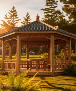 Chòi Gỗ Sân Vườn T45 - Lục Giác Chạm Lộng Vườn Đá, Gỗ Thông