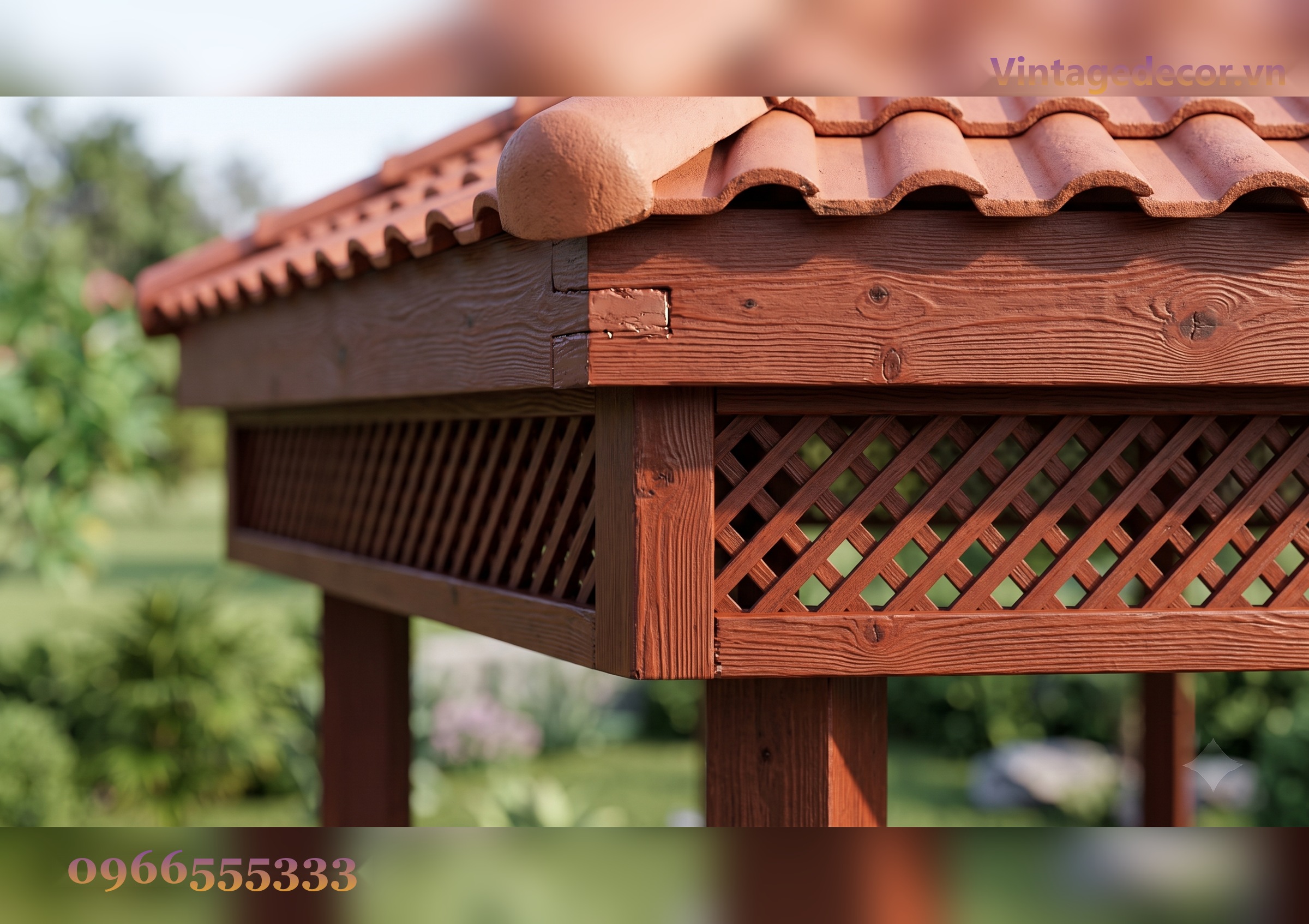Chòi Gỗ Sân Vườn T50 - Lục Giác Vách Mắt Cáo Bàn Ghế Liền, Gỗ Thông Chòi Gỗ Sân Vườn T50 - Lục Giác Vách Mắt Cáo Bàn Ghế Liền, Gỗ Thông