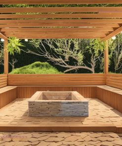 Chòi Gỗ Sân Vườn T52 - Ghế Băng Chữ U Bồn Lửa Đá, Gỗ Thông