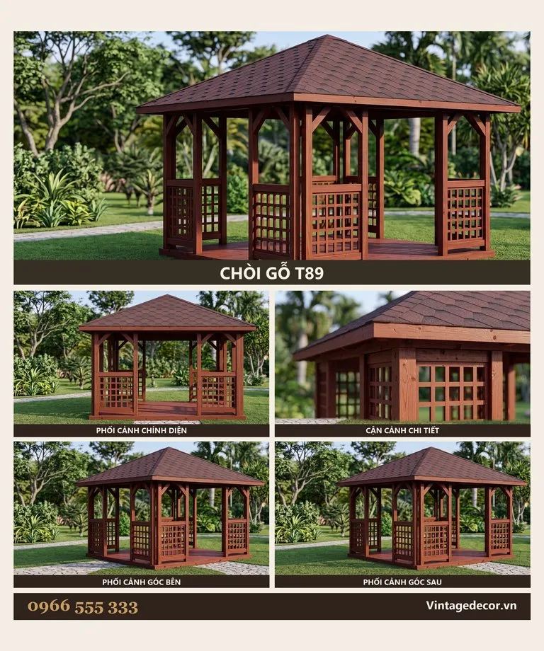 Chòi Gỗ T89 Bốn Mái Vách Nan