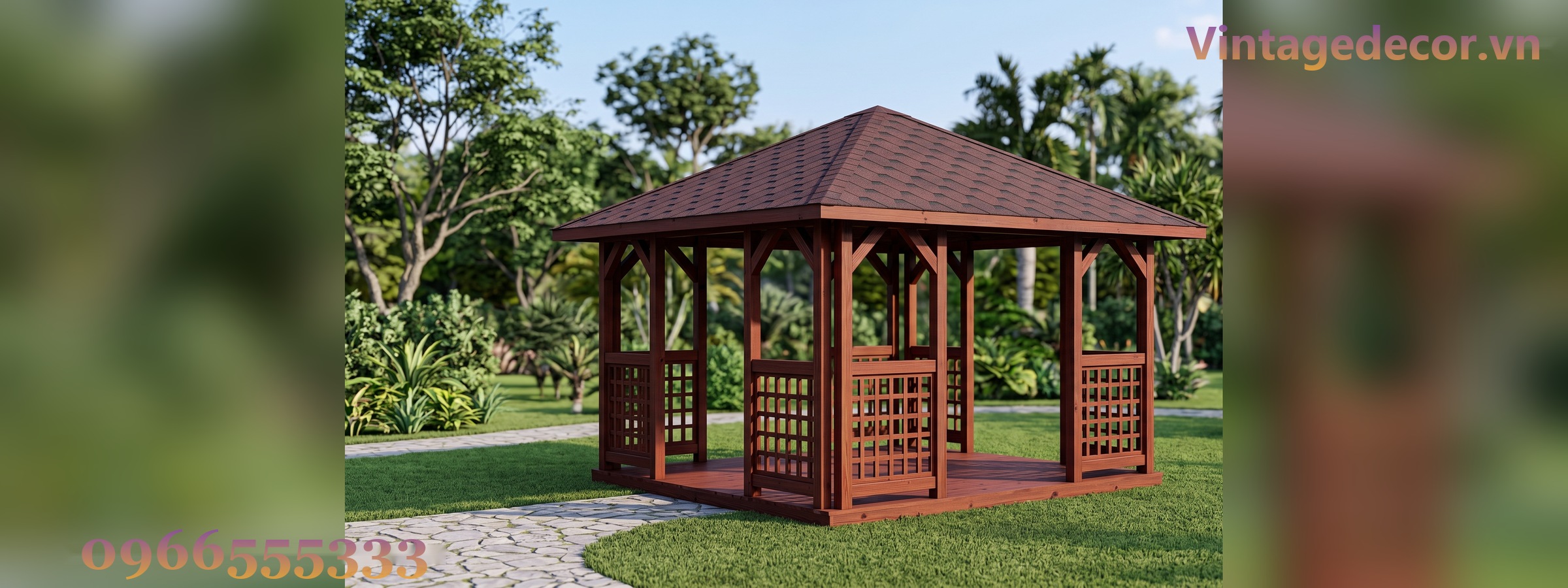 Chòi Gỗ Sân Vườn T53 - Vuông Bốn Mái Vách Mắt Cáo, Gỗ Thông Chòi Gỗ Sân Vườn T53 - Vuông Bốn Mái Vách Mắt Cáo, Gỗ Thông