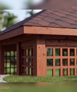 Chòi Gỗ Sân Vườn T53 - Vuông Bốn Mái Vách Mắt Cáo, Gỗ Thông
