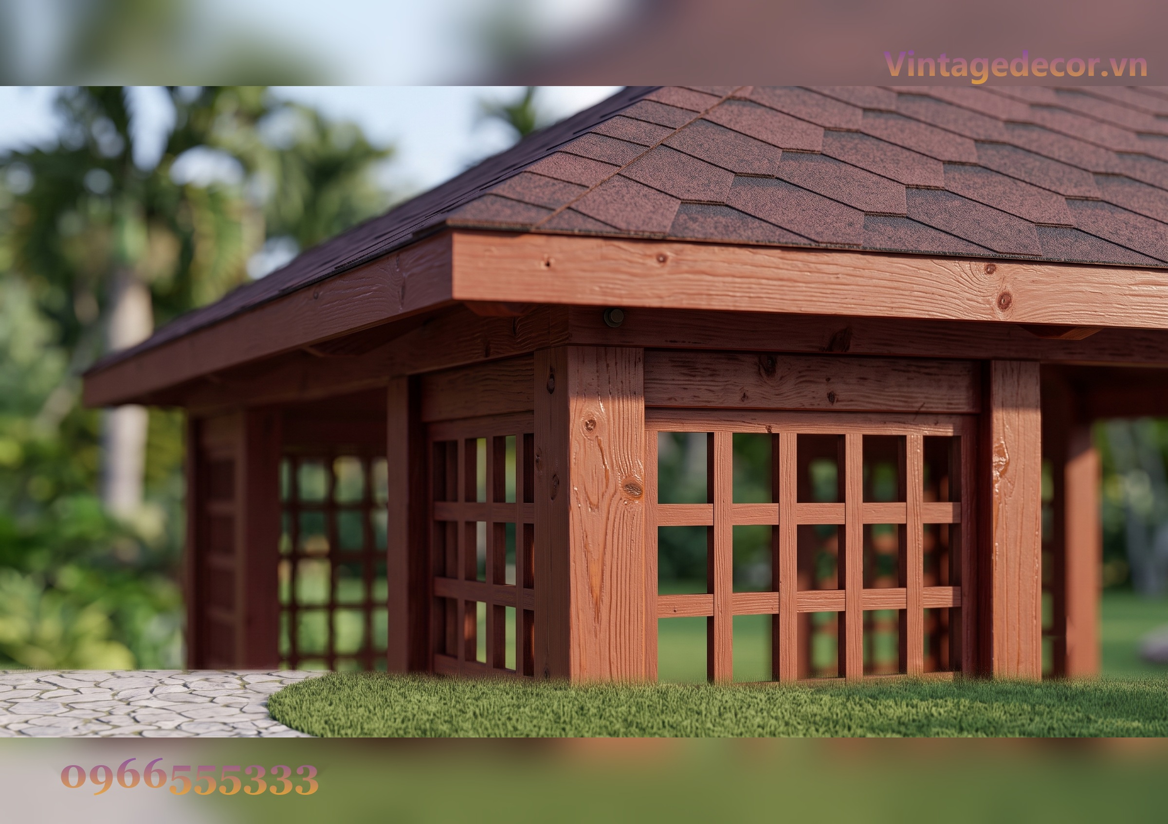 Chòi Gỗ Sân Vườn T53 - Vuông Bốn Mái Vách Mắt Cáo, Gỗ Thông Chòi Gỗ Sân Vườn T53 - Vuông Bốn Mái Vách Mắt Cáo, Gỗ Thông
