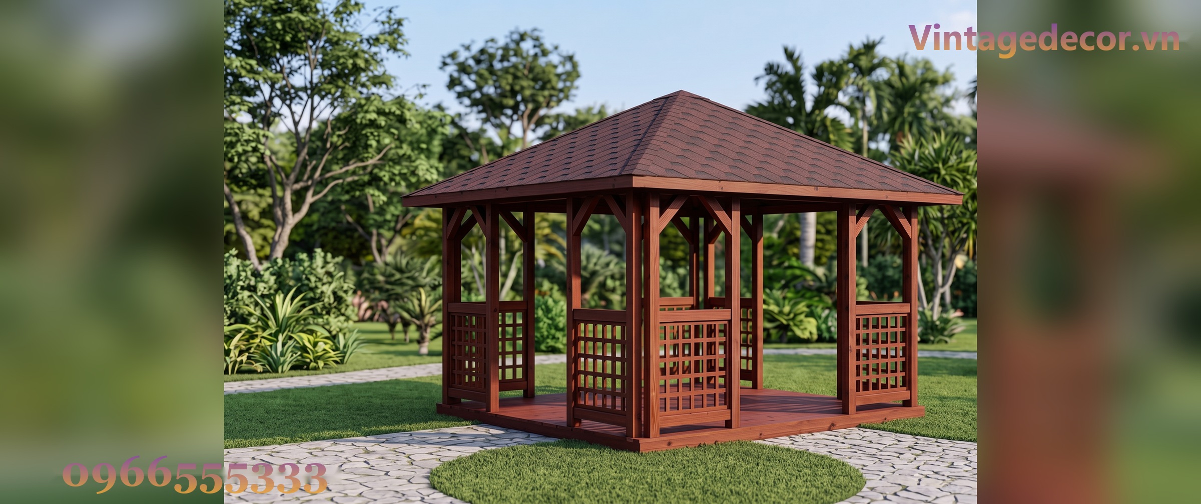 Chòi Gỗ Sân Vườn T53 - Vuông Bốn Mái Vách Mắt Cáo, Gỗ Thông Chòi Gỗ Sân Vườn T53 - Vuông Bốn Mái Vách Mắt Cáo, Gỗ Thông