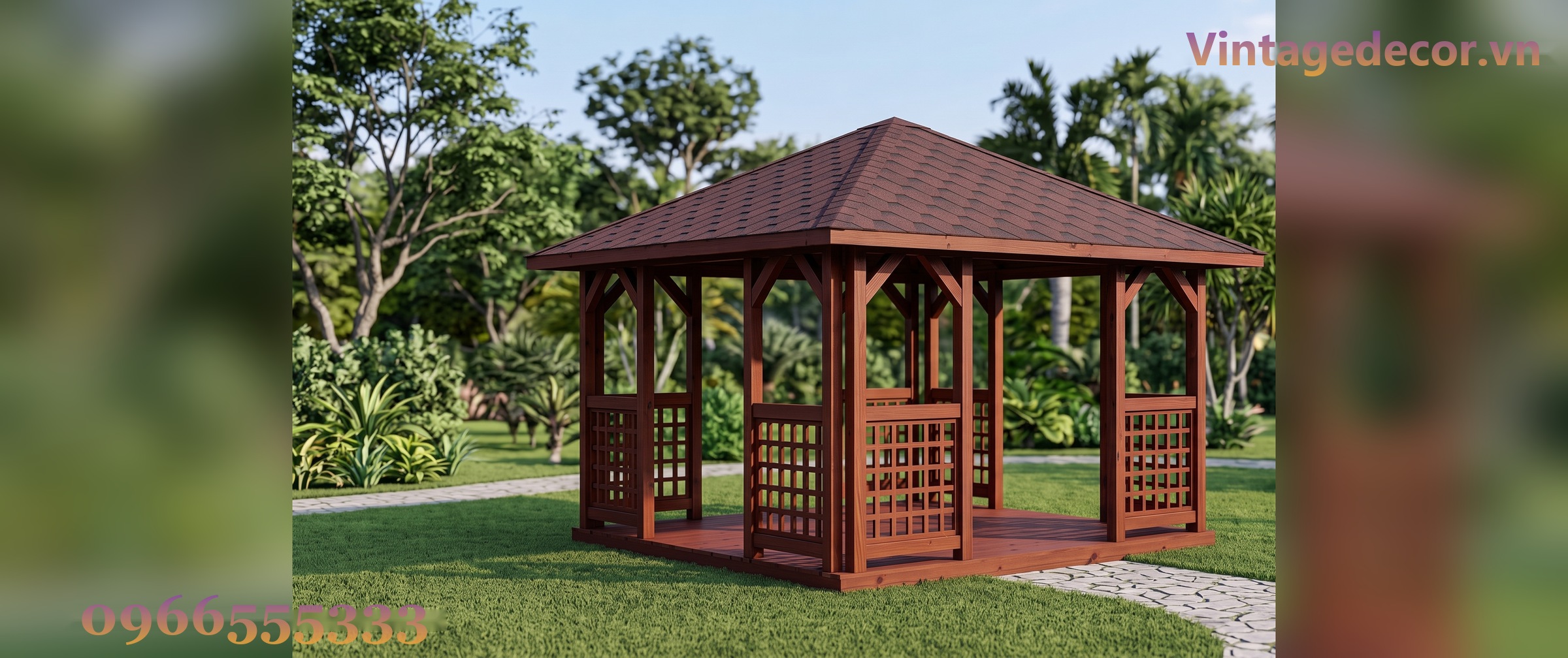 Chòi Gỗ Sân Vườn T53 - Vuông Bốn Mái Vách Mắt Cáo, Gỗ Thông Chòi Gỗ Sân Vườn T53 - Vuông Bốn Mái Vách Mắt Cáo, Gỗ Thông