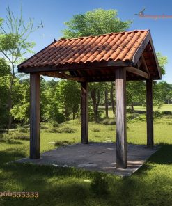 Chòi Gỗ Sân Vườn T56 - Bốn Cột Gỗ Mái Ngói Đỏ Hai Mái, Gỗ Thông