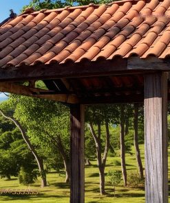 Chòi Gỗ Sân Vườn T56 - Bốn Cột Gỗ Mái Ngói Đỏ Hai Mái, Gỗ Thông