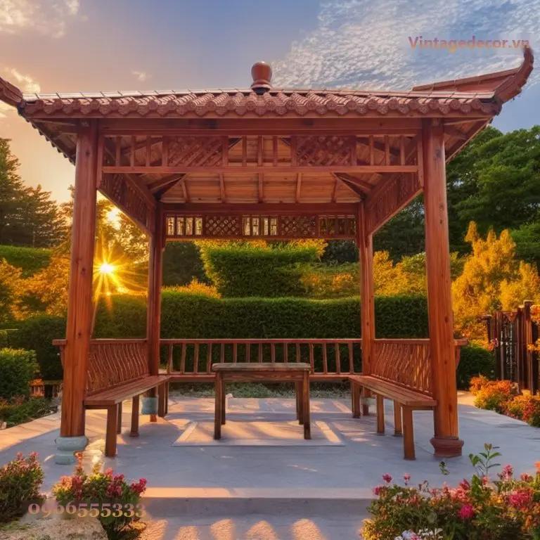 Chòi Gỗ T6 Đầu Đao Ghế Băng Liền