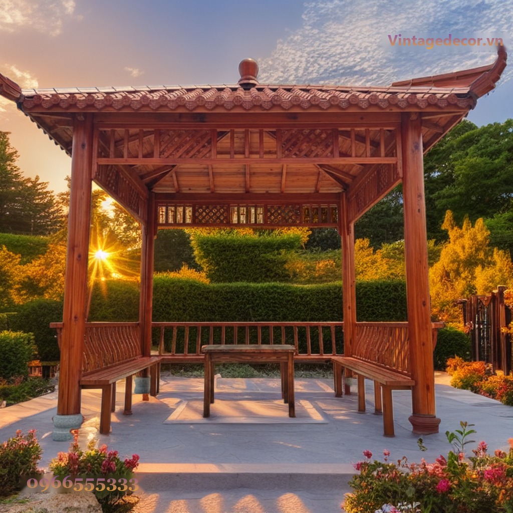 Chòi Gỗ Sân Vườn T6 - Mái Cong Đầu Đao Ghế Băng Liền, Gỗ Thông Chòi Gỗ Sân Vườn T6 - Mái Cong Đầu Đao Ghế Băng Liền, Gỗ Thông