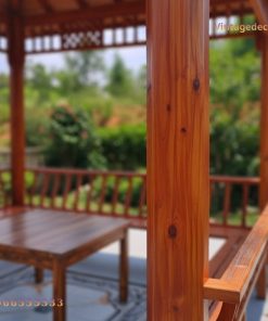 Chòi Gỗ Sân Vườn T6 - Mái Cong Đầu Đao Ghế Băng Liền, Gỗ Thông