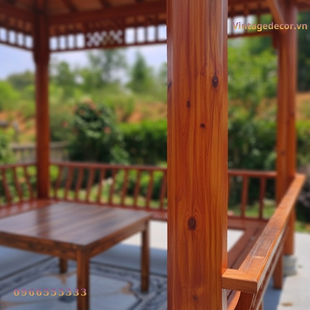 Chòi Gỗ Sân Vườn T6 - Mái Cong Đầu Đao Ghế Băng Liền, Gỗ Thông Chòi Gỗ Sân Vườn T6 - Mái Cong Đầu Đao Ghế Băng Liền, Gỗ Thông