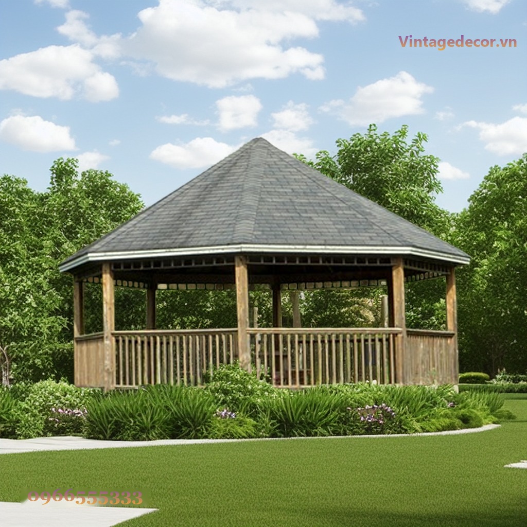 Chòi Gỗ Sân Vườn T65 - Bát Giác Lan Can Gỗ Mái Bitum, Gỗ Thông Chòi Gỗ Sân Vườn T65 - Bát Giác Lan Can Gỗ Mái Bitum, Gỗ Thông