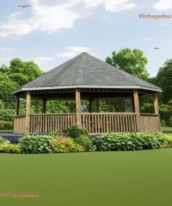 Chòi Gỗ Sân Vườn T65 - Bát Giác Lan Can Gỗ Mái Bitum, Gỗ Thông