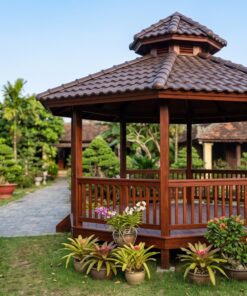 Chòi Gỗ Sân Vườn T64 - Lục Giác Sàn Nâng Bậc Tam Cấp, Gỗ Thông