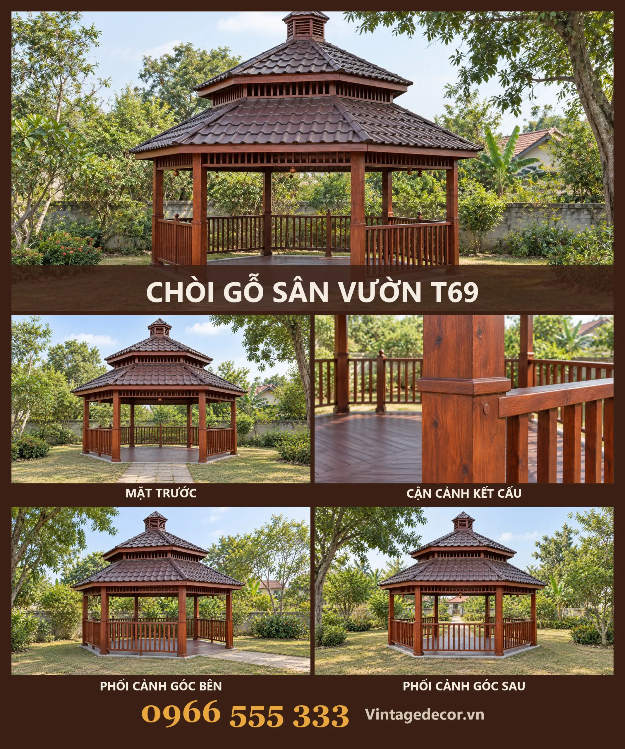 Chòi Gỗ T69 Hai Tầng Ngói Âm Dương