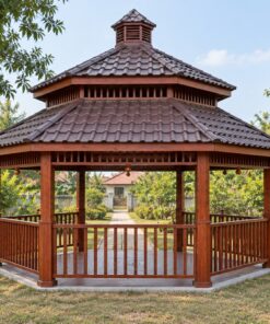 Chòi Gỗ Sân Vườn T69 - Lục Giác Hai Tầng Mái Ngói Nhựa Âm Dương, Gỗ Thông