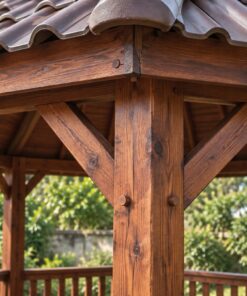 Chòi Gỗ Sân Vườn T70 - Lục Giác Bệ Đá Mái Ngói Nhựa Âm Dương, Gỗ Thông