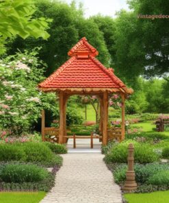 Chòi Gỗ Sân Vườn T71 - Mái Ngói Dốc Bốn Cột Vuông, Gỗ Thông