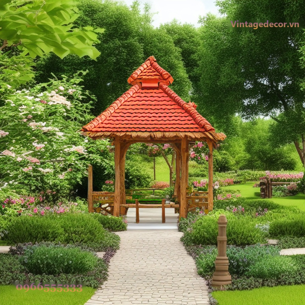 Chòi Gỗ Sân Vườn T71 - Mái Ngói Dốc Bốn Cột Vuông, Gỗ Thông Chòi Gỗ Sân Vườn T71 - Mái Ngói Dốc Bốn Cột Vuông, Gỗ Thông
