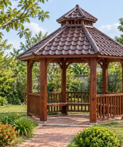 Chòi Gỗ Sân Vườn T71 - Lục Giác Chóp Nhọn Mái Ngói Nhựa Âm Dương, Gỗ Thông