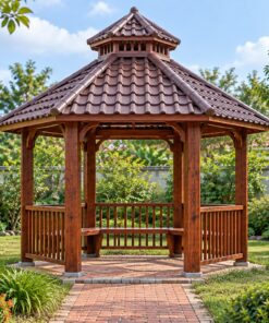 Chòi Gỗ Sân Vườn T71 - Lục Giác Chóp Nhọn Mái Ngói Nhựa Âm Dương, Gỗ Thông