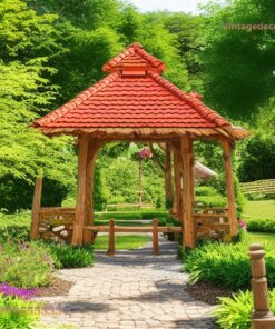 Chòi Gỗ Sân Vườn T71 - Mái Ngói Dốc Bốn Cột Vuông, Gỗ Thông