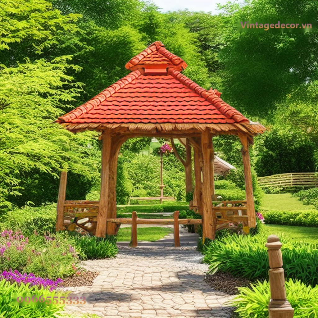 Chòi Gỗ Sân Vườn T71 - Mái Ngói Dốc Bốn Cột Vuông, Gỗ Thông Chòi Gỗ Sân Vườn T71 - Mái Ngói Dốc Bốn Cột Vuông, Gỗ Thông