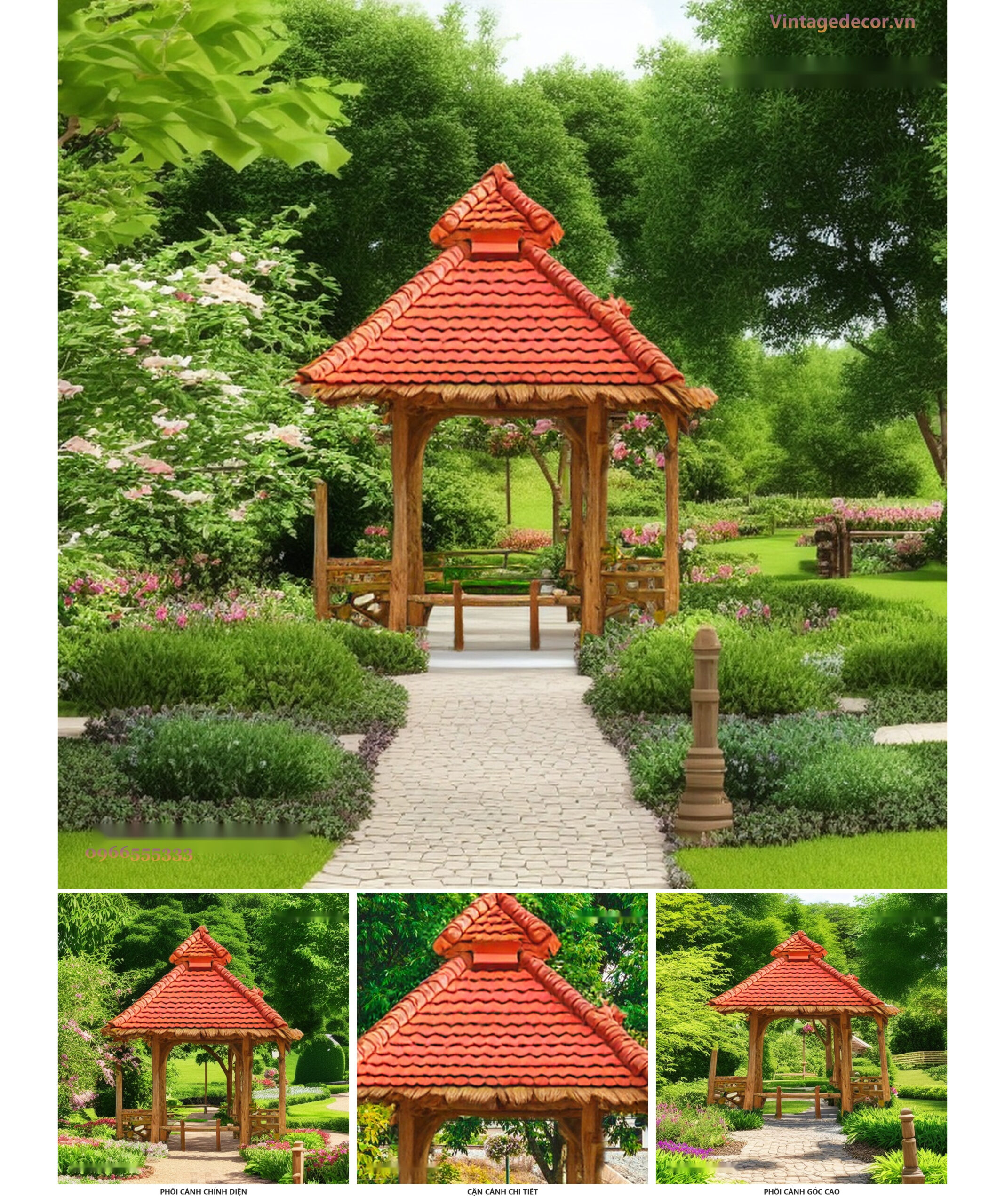 Chòi Gỗ Sân Vườn T71 - Mái Ngói Dốc Bốn Cột Vuông, Gỗ Thông Chòi Gỗ Sân Vườn T71 - Mái Ngói Dốc Bốn Cột Vuông, Gỗ Thông