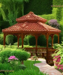 Chòi Gỗ Sân Vườn T73 - Lục Giác Mái Ngói Hai Tầng, Gỗ Thông