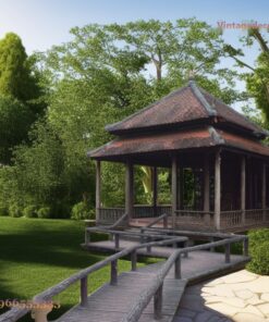 Chòi Gỗ Sân Vườn T74 - Mái Ngói Hai Tầng Cầu Dẫn Gỗ, Gỗ Thông
