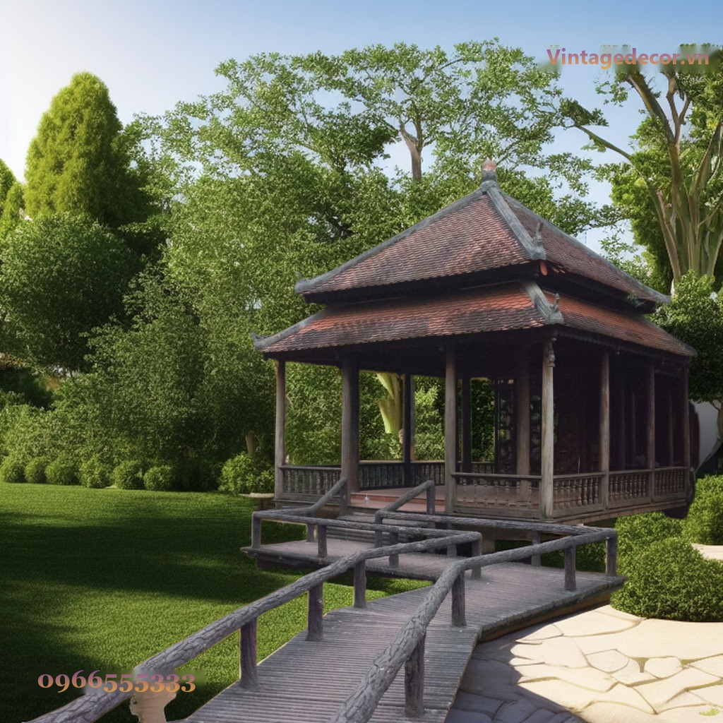 Chòi Gỗ Sân Vườn T74 - Mái Ngói Hai Tầng Cầu Dẫn Gỗ, Gỗ Thông Chòi Gỗ Sân Vườn T74 - Mái Ngói Hai Tầng Cầu Dẫn Gỗ, Gỗ Thông