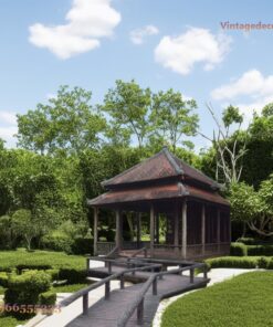 Chòi Gỗ Sân Vườn T74 - Mái Ngói Hai Tầng Cầu Dẫn Gỗ, Gỗ Thông