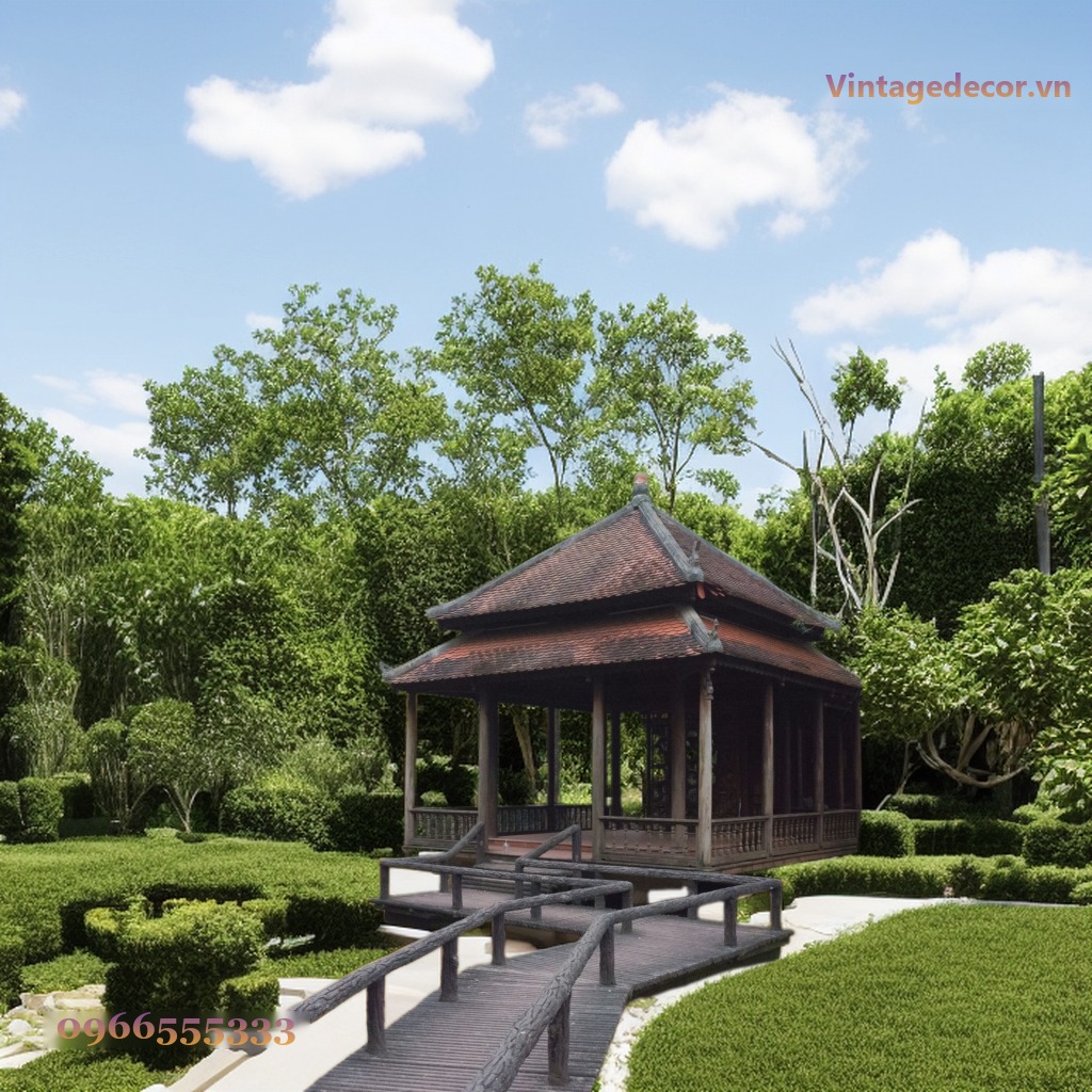 Chòi Gỗ Sân Vườn T74 - Mái Ngói Hai Tầng Cầu Dẫn Gỗ, Gỗ Thông Chòi Gỗ Sân Vườn T74 - Mái Ngói Hai Tầng Cầu Dẫn Gỗ, Gỗ Thông