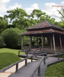 Chòi Gỗ Sân Vườn T74 - Mái Ngói Hai Tầng Cầu Dẫn Gỗ, Gỗ Thông