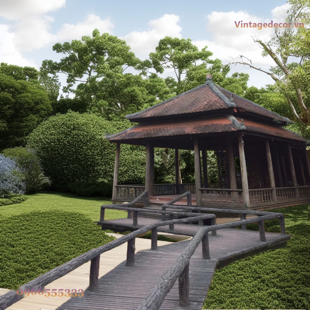 Chòi Gỗ Sân Vườn T74 - Mái Ngói Hai Tầng Cầu Dẫn Gỗ, Gỗ Thông Chòi Gỗ Sân Vườn T74 - Mái Ngói Hai Tầng Cầu Dẫn Gỗ, Gỗ Thông