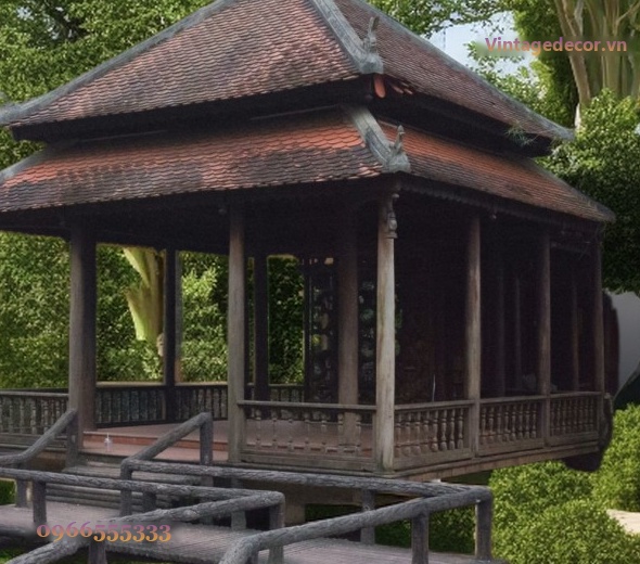Chòi Gỗ Sân Vườn T74 - Mái Ngói Hai Tầng Cầu Dẫn Gỗ, Gỗ Thông Chòi Gỗ Sân Vườn T74 - Mái Ngói Hai Tầng Cầu Dẫn Gỗ, Gỗ Thông