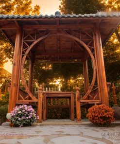 Chòi Gỗ Sân Vườn T8 - Vòm Tròn Trang Trí Ghế Băng, Gỗ Thông