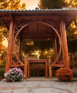 Chòi Gỗ Sân Vườn T8 - Vòm Tròn Trang Trí Ghế Băng, Gỗ Thông